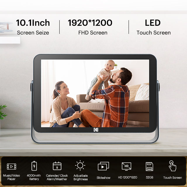【One year warranty】Kodak 10 Inch WiFi Digital Picture Frame with 32GB Storage,Built-in Battery Wi-Fi  Enabled with 1200*1920 FHD Touch Screen
