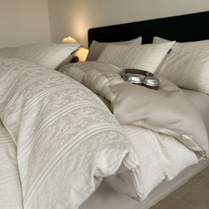 JoynCleon | Cotton Bed Sheet and Duvet Cover 4 Piece Set for Bedroom and Dorm All Seasons Tuck-in Style