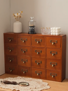 Retro 16-grid na drawer storage cabinet - cross-border angkop para sa ibabaw ng mesa pang-iimbak ng araw-araw na journal tradisyunal na Tsino na gamot at wooden storage cabinet para sa ibabaw ng mesa.