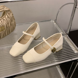 Comfortable Small Size Womens Shoes Mary Janes Chunky Heel Fashionable Flat Footwear Korean Style round Toe Rubber Outsole