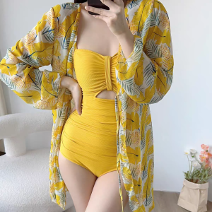 Womens One-Piece Swimsuit Vacation Beach Resort Thermal Spa Holiday Swimwear Slimming High-End Feeling Two-Piece Set