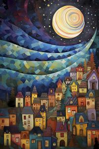 Jigsaw Puzzle 1000PCS-50X70CM Beautiful City Moon Night Klimt Style Scene Mindful Game Stress Relief Decor Gift