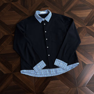 เสื้อเชิ้ตแขนยาวลายสก็อตผู้ชายฤดูใบไม้ร่วง 2025 ใหม่ สีบล็อก เสื้อแจ็คเก็ตคอปกสไตล์อเมริกันเทรนด์ใหม่สำหรับคู่รัก
