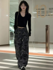 Quần Dài Ống Rộng Họa Tiết Da Báo Cạp Cao Cho Nữ Mùa Hè 2025 Quần Dài Ống Rộng Thiết Kế Thon Gọn Phong Cách Đường Phố