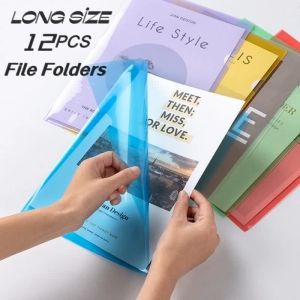 12Pcs Long File Folder Clear Document Sleeves Project Pockets L-Type Paper Folder 35*23cm