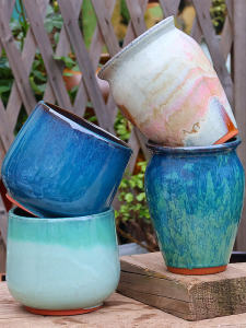 Retro Clay Pot Flower Pots Thick Ceramics Straight Tube Succulent Plant Pots Jade Drop Triangle Mermaid Nine-Tailed Fox Green Plant Pots