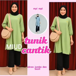 Tunik Linen Jumbo Cringkel Nyaman dengan Kerah Mandarin dan Lengan 3/4 - Plus Size S-4XL