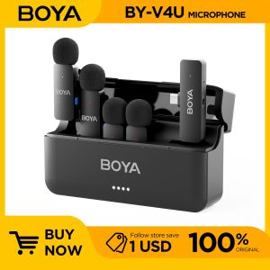 BOYA BY-V4 Wireless Lavalier Lapel Mirophone 4PCS Mic Noise-cancelling Rechargeable Mic for iPhone Android Camera Live Streaming