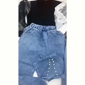 SSP81 - Setelan Set Anak Perempuan Kaos Rajut + Jeans Mutiara