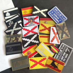 Infrared Reflective Patch Spanish FlagBurgundy Cross Emblem Applique Embroidered and Rubber PVC PatchesMilitary Tactical Badge