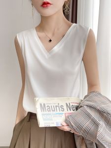 Silk Wide Shoulder Strap Vest Womens Base Spring Summer V-neck Versatile Sleeveless Loose Matching with Suit Top