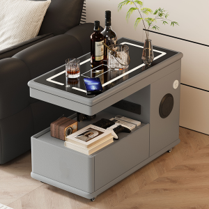 Luxury Italian Smart Sofa Side Table Mobile Living Room Home Use Elevating Rotating Side Table Balcony Tea Table Wooden Cabinet