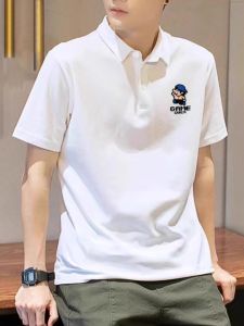 American Retro Mens Short Sleeve Polo Shirt Summer Casual Loose Collar Half Sleeve T-Shirt Pure Cotton Youth Fashion Top