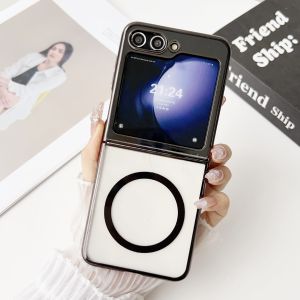 KISSCASE Luxury Plating Clear Folding Phone Case For Samsung Galaxy Z Flip 6 5 4 3 5G Magsafe Wireless Charging Transparent Hard PC Anti-fall Shockproof Back Cover For Galaxy Z Flip 6 5 4 3