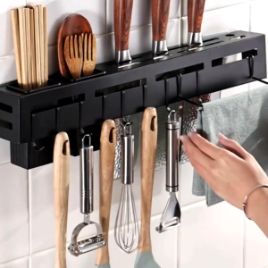 Stock|Wall mounted stainless steel knife holder multifunctional household punch-free kitchen chopstick storage rack