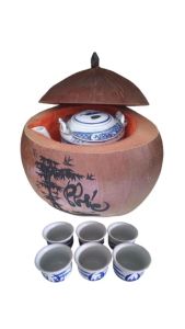 Bộ bình ủ trà trái dừa khắc chữ "Phúc" / Bình trà 04 - 09 lít / Giữ ấm 3 - 6 giờ / Sản phẩm sản xuất thủ công trứ danh xứ dừa Bến Tre