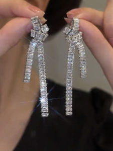 Exaggerated Long Tassel Earrings Pure Silver Needle Knot Design Fashionable Korean Style Womens Jewelry  out New Model