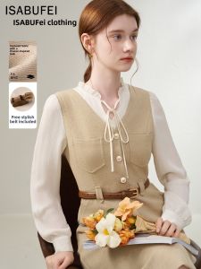isabufei | Đầm Vintage Giả Hai Mảnh Ôm Sát