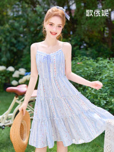 HEYINI | Blue Floral Print Bohemian Dress