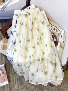 Váy Midi Chữ a Cạp Cao Họa Tiết Hoa Kiểu Pháp Che Mông Che Mỡ Mùa Hè Cho Nữ Váy Công Sở Thanh Lịch Phong Cách Rừng