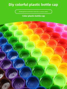 ฝาขวดพลาสติกสีสันสดใสสำหรับงานฝีมือ DIY ของเด็ก ฝาขวดเครื่องดื่ม วัสดุศิลปะสำหรับเด็กอนุบาล ฝาขวดพลาสติกสำหรับงานฝีมือ