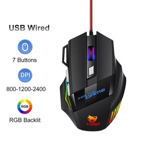 Kebidumei | KEBIDUMEI 7 Buttons Wired Mouse RGB Backlit Gaming Ergonomic Mouse 2400DPI 3 Level Adjustable for PC Laptop Windows Mac OS