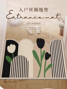 พื้นต้อนรับบ้านกันลื่นกันดินกันน้ำหนักเบาพื้นยาง PVC พื้นรูปต้นไม้และดอกไม้สำหรับประตูทางเข้าบ้านที่เรียบง่ายและทันสมัย