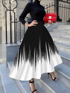 Four Seasons casual style Black And White Gradient Skirt