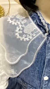 ( Gratis Bando ) Gamis Masakini Jeans Anak Perempuan Kerah Kaca Muslim Import Full Jeans Mix Kerah Organza Usia 3 - 12 Tahun Kombinasi Kancing jins Baju Muslim Anak Perempuan - Cod – Rumah Fashion
