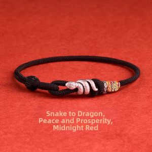 FUJINJIA | Natural Old Peachwood Bamboo Knot Bracelet Red Rope