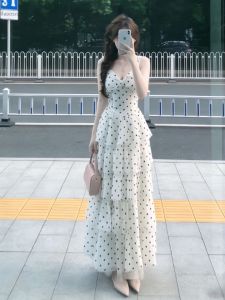 CHANGTONG | Polka Dot V-Neck Strapped Dress