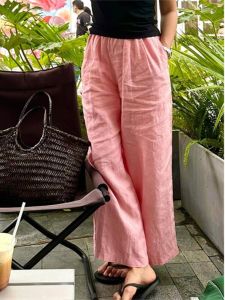 Japanese Style Loose Fit Linen Pants Women Summer Thin Straight Leg Casual Nine Point Pants Versatile Slimming Lightweight
