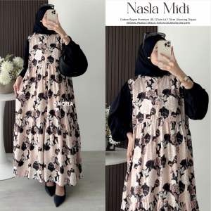 FIONI RILNA WETIA NASLA HIOSA MIDI DRESS MOTIF KOMBINASI BY MOELA