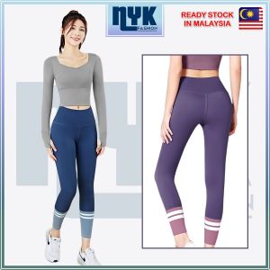 NYK High Waist Yoga Pants Color Stitching Hip Lifting Sports Pants Women Elastic Leggings Quick Dry Tight Fit Stretchable Sports Legging Lady Workout Breathable Yoga Leggings