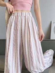 Pink Striped Womens Summer Thin New Model Sembach Sun Protection Wide Leg Pants High Waist Nine Points Other Material 100%