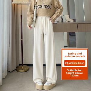 YAMIANNV | Plus Size Drapey Floor-Length Pants Knitted Slimming Wide Leg Casual Soft Style Womens High Waist Straight Leg Trousers