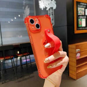 เคสโทรศัพท์สีทึบที่เรียบง่ายสร้างสรรค์พร้อมสายรัดข้อมือสีลูกกวาดรองรับ iPhone รวมถึงการป้องกันการล่มสลาย