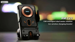【Remax】15W Smart Car Wireless Charger Holder RM-C27 - Dual Motor Auto-Clamping 90° Rotation Anti-Shake for 4.7-7.2 Inch Phone(iOS & Android) Fast Charging Infrared Sensor