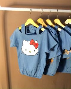 9 Shop Setelan Baju dan Celana Anak Perempuan DENIM KITTIS Umur 2-5 Tahun / Stelan Kartun Balita Cewek / Set Atasan Bawahan Putri Princess Korea Pakaian Busana Murah