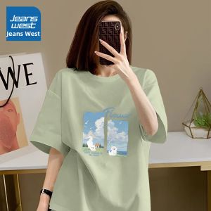 Jeanswest | Áo Thun Tay Ngắn Cotton 100% Màu Xanh Dễ Thương Cho Mùa Hè Nữ