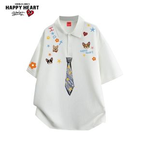CHARLES JANGS HAPPY HEART | Polo Shirt with Charles Hearts and Puppy Graffiti Short Sleeve