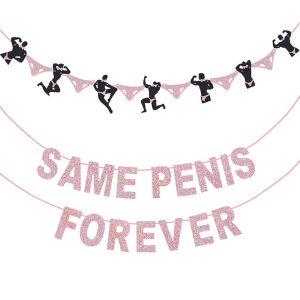 Rose Gold/Gold Bachelorette Party Banner Funny Letter Male Silhouette Pull Flag for Hen Night Indoor Party Decoration
