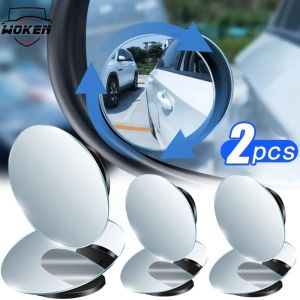 【WOKEN】2PCS 360° Adjustable Car Blind Spot Mirror Circular Frame Convex Mirror Car Rearview Mirror Lens Safe Driving Wide Angle Mirror Wide Angle Auxiliary Reversing Mirror Car Accessories