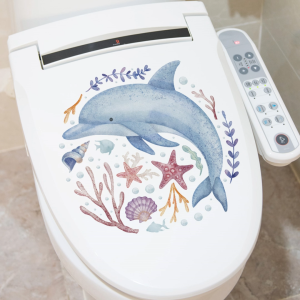 Decal Dán Trang Trí Bồn Cầu Toilet Hình Cá Heo Có Keo Sẵn 28x27cm - Chống Nước Không Phai Màu