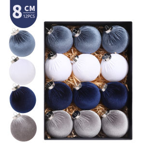 Blue Velvet Christmas Ornaments Ball Christmas Tree Ball Ornaments Plastic Decorative Christmas Tree Hanging Ball for Xmas Home