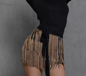 Womens Latin Dance Skirt Practice Uniform Belted Half-length Dancing Costume Leopard Print Cheeky Cheeky Shorts Ruffle Skirt