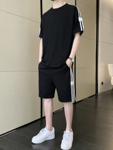 ROMON | Romon Casual Sports Set Mens Stylish Short Sleeve T-Shirt Summer Thin Trendy Shorts Ice Silk No Match One Piece Youth Polyester Spandex