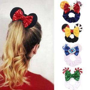 ใหม่ Disney Mickey Hairband แผ่นหูคริสต์มาสฮาโลวีน Scrunchie กํามะหยี่ Scrunchie ยืดแถบคาดศีรษะอุปกรณ์เสริมผมหญิง