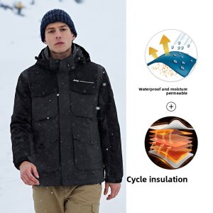 Jeep | Jeep Mens Three-in-One Detachable Fleece Jacket Outdoor Thickened Warm Windproof Waterproof Camping Hiking Climbing Outerwear