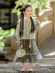 MPW | Girls Chinese Style Three-Piece Set Spring Fashion Ethnic Hanfu Childrens Traditional Costume New Retro Style MPW Brand